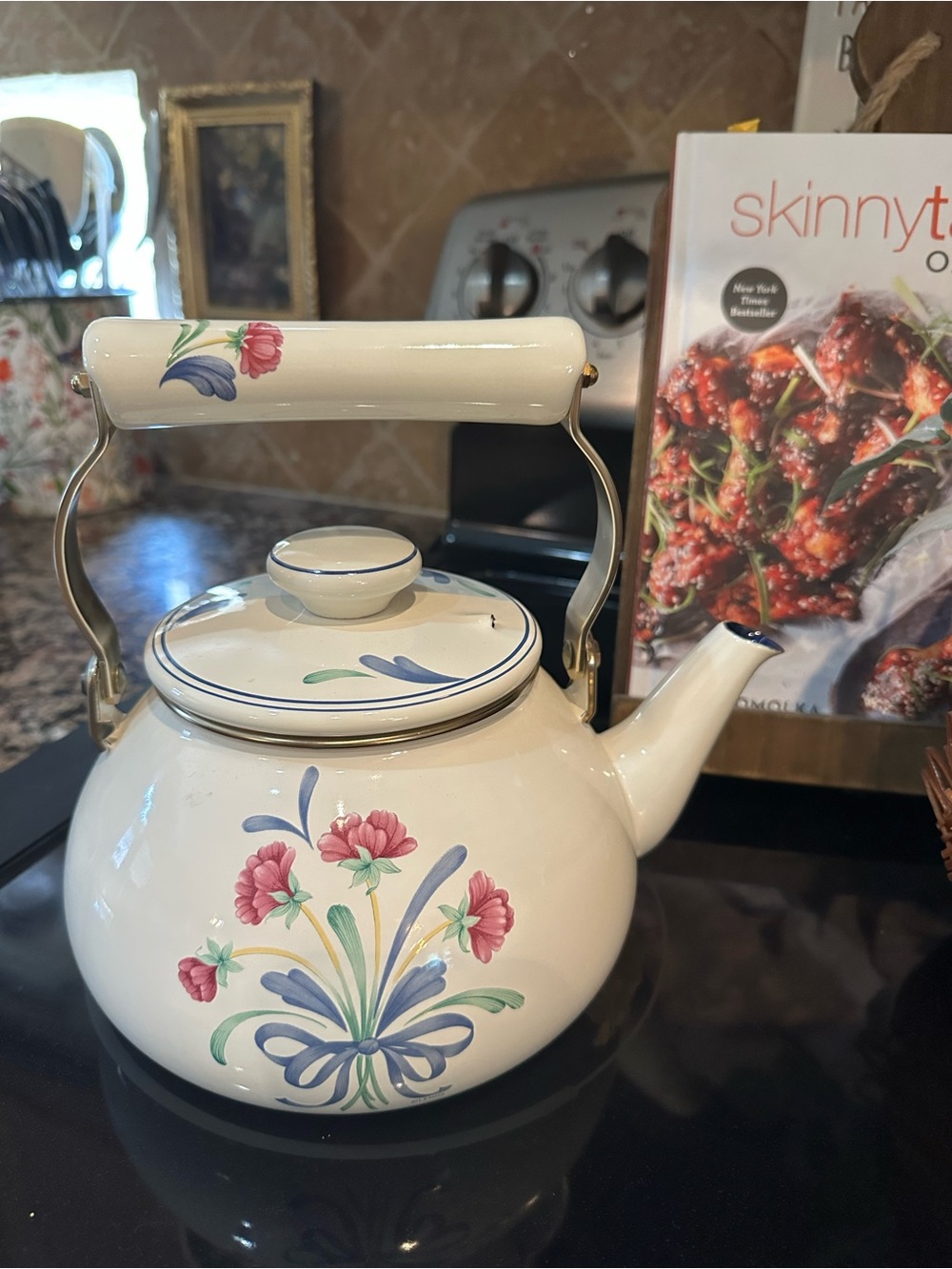 Lenox White Ceramic Teapot with Pink & Blue Floral Motif